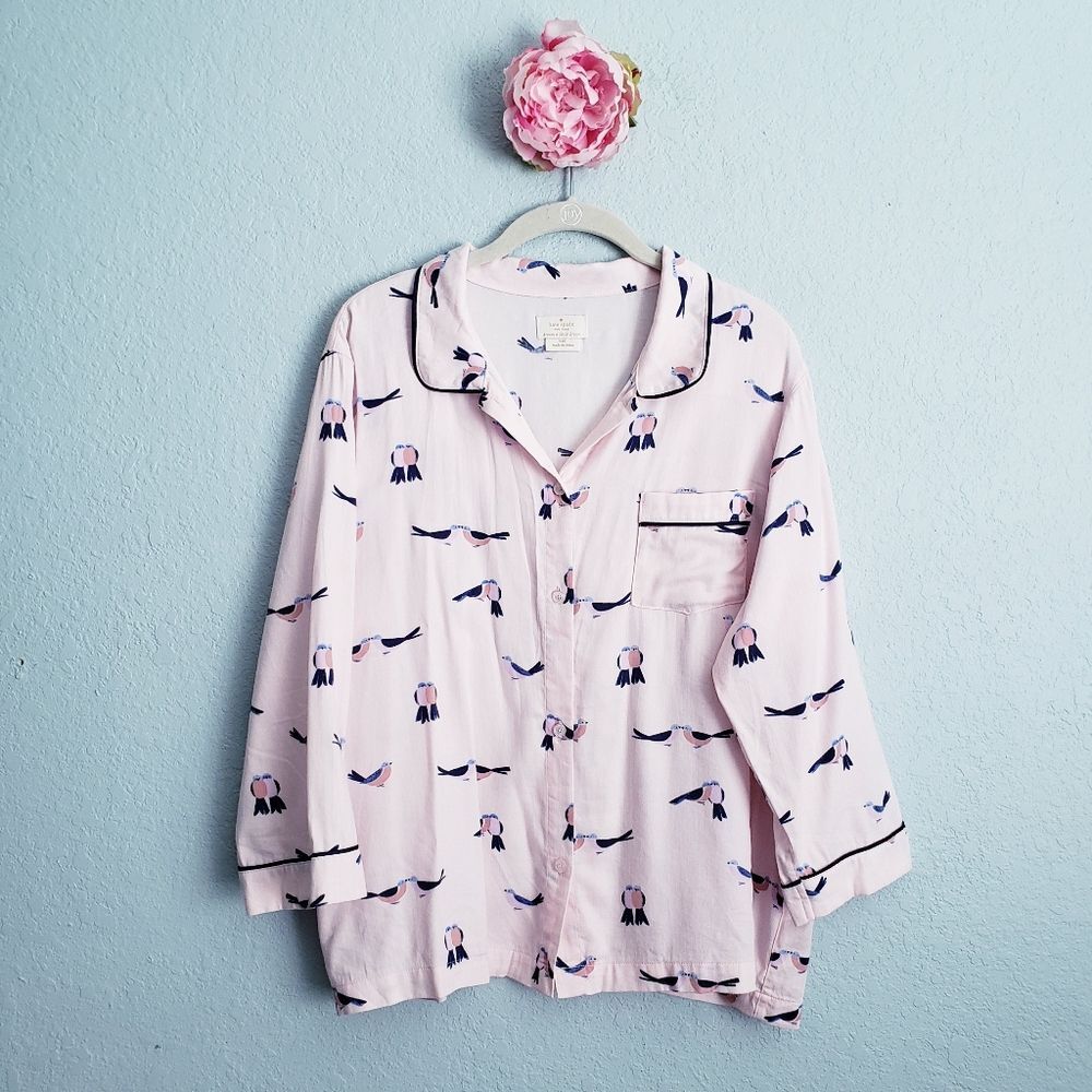 Kate Spade Light Pink Live Bird Button Down Pajama Top